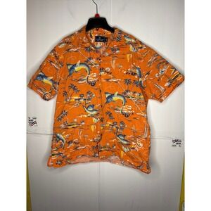American Living Orange Marlin Sailboat Hawaiian Aloha Shirt Mens XL‎ oversized